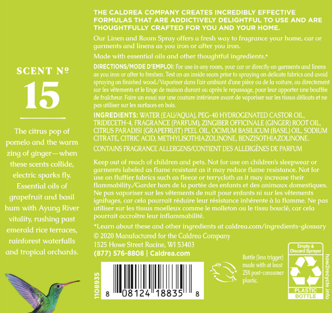 Ginger Pomelo Linen & Room Spray with Essential Oils