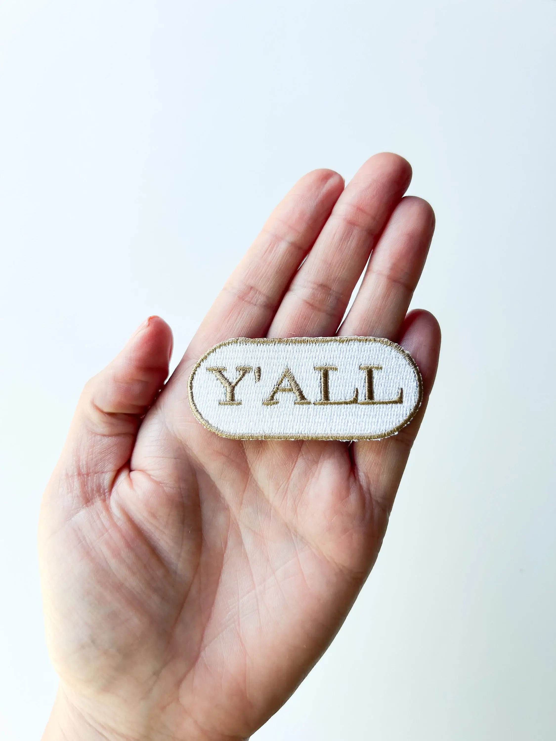 Y'all Embroidered Iron-on Patch Tan Brown