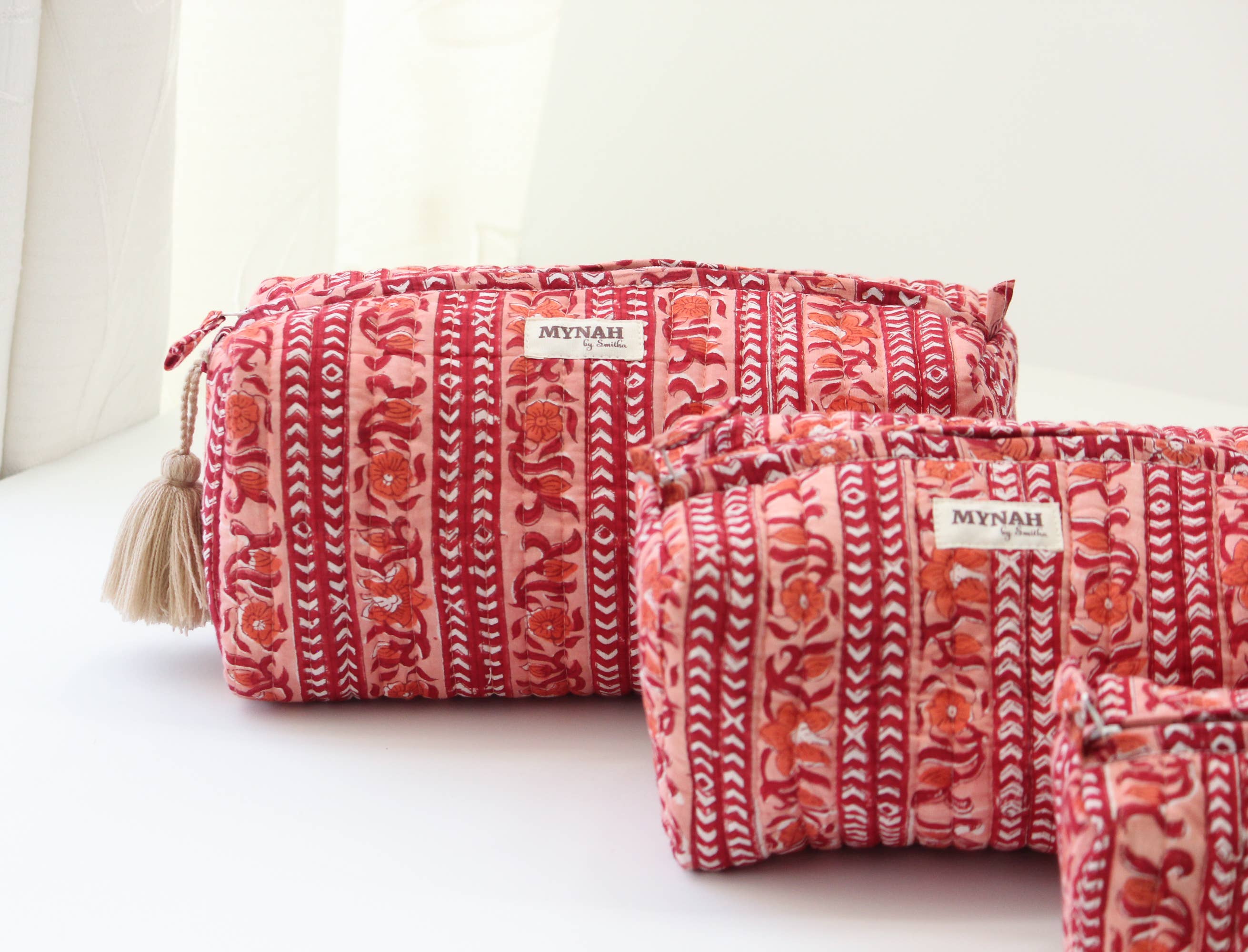 Terracotta Stripe Print Travel Cosmetic Bag