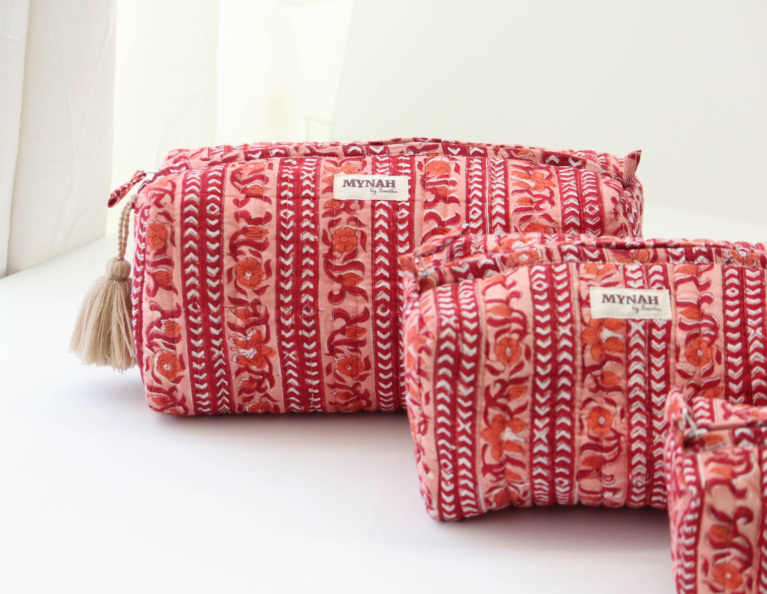 Terracotta Stripe Print Travel Cosmetic Bag