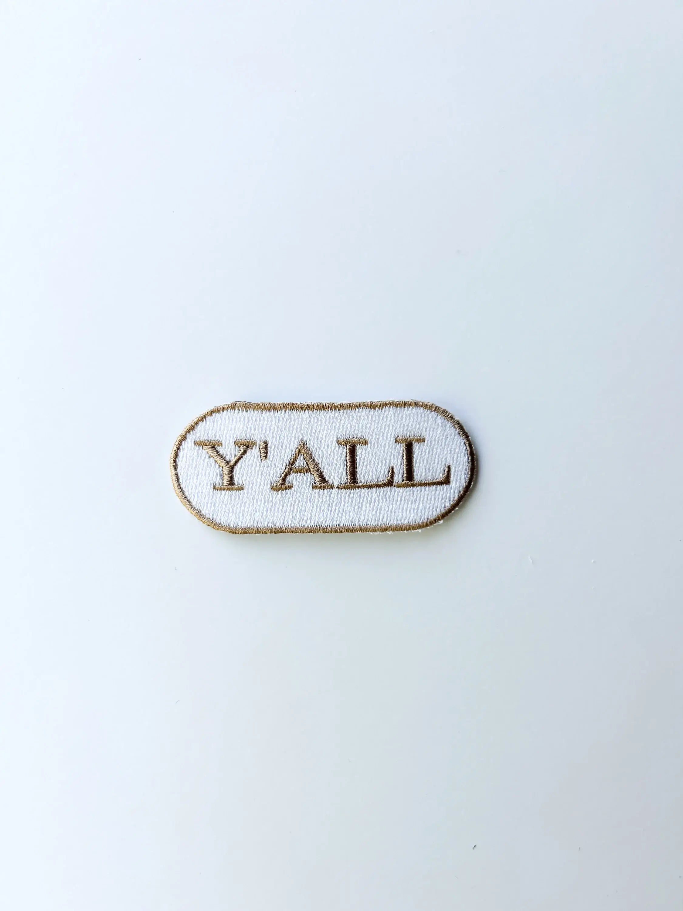Y'all Embroidered Iron-on Patch Tan Brown
