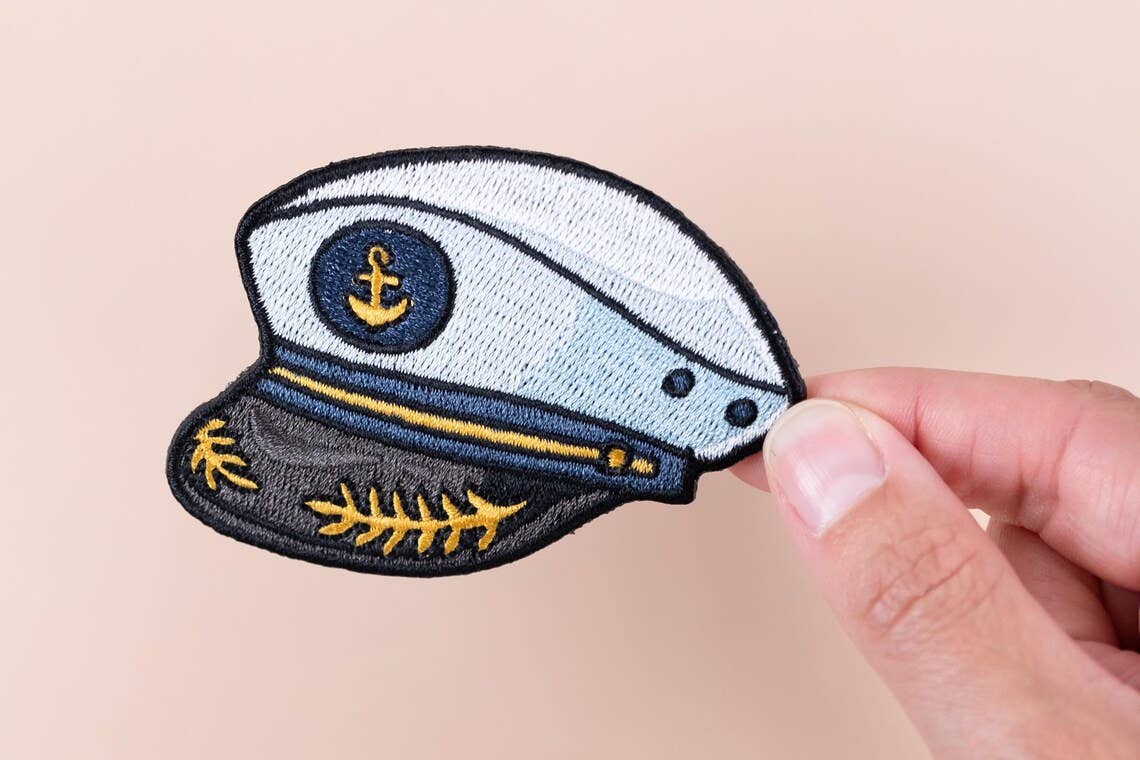 Captain’s Hat Patch Embroidered Iron-On Nautical Boat Yacht