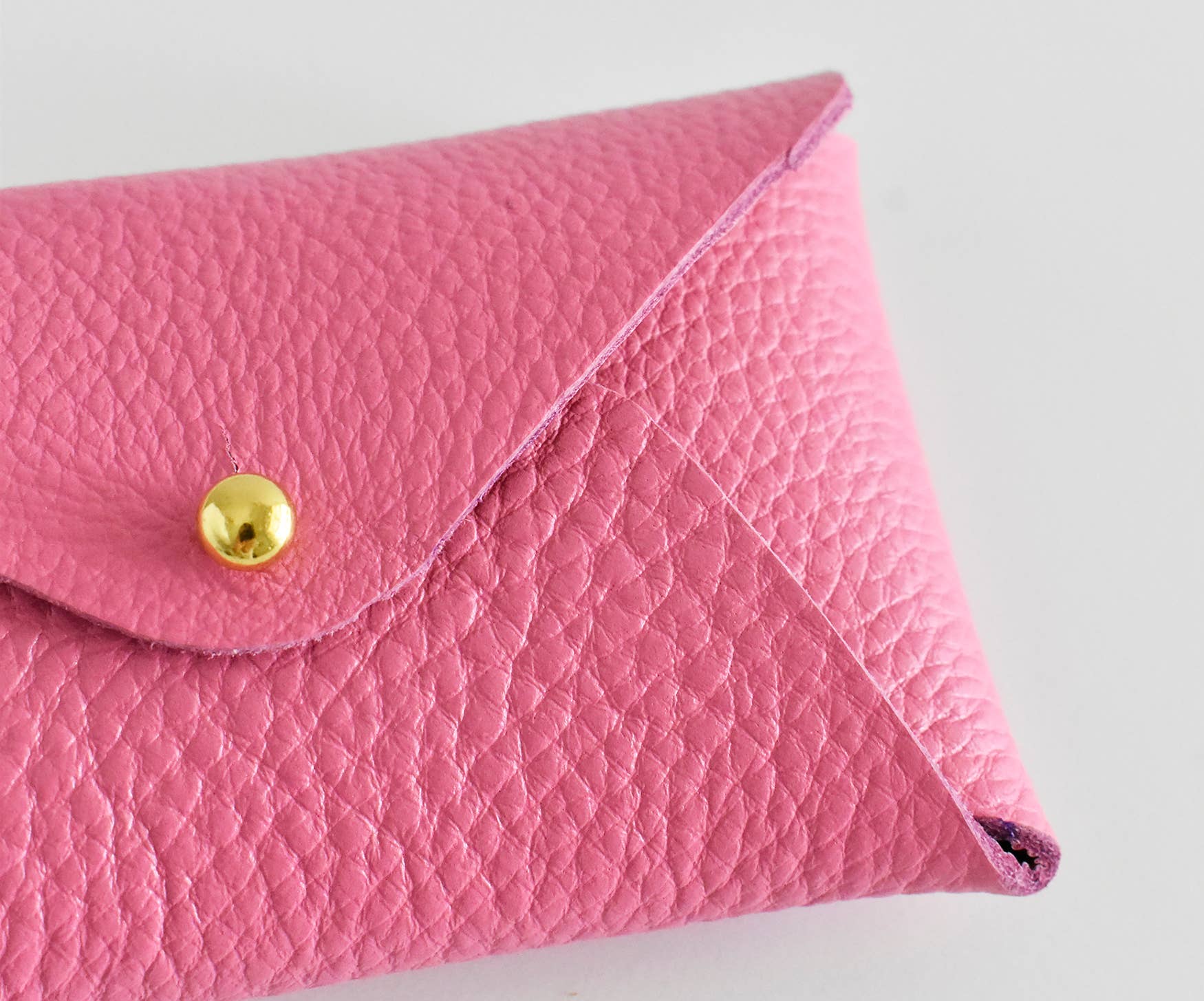 Leather Card Holder- Pink & Red Inside