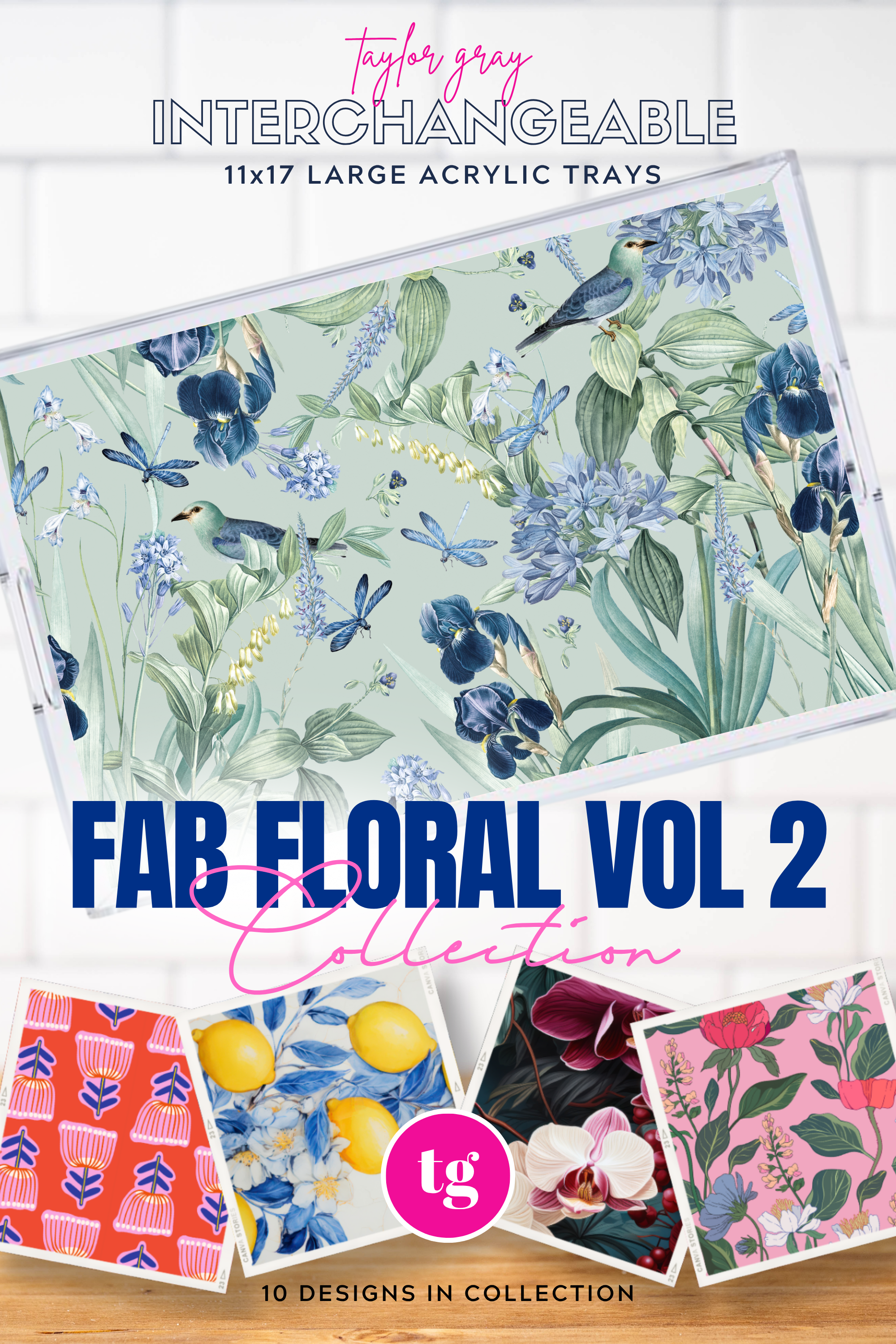 Fab Floral Tray Inserts Vol 2, 11 x 17, set of 10