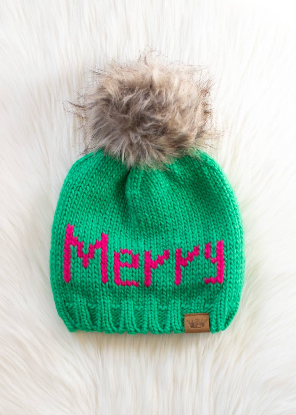 Merry Pom Pom Hat - Bright Green & Pink