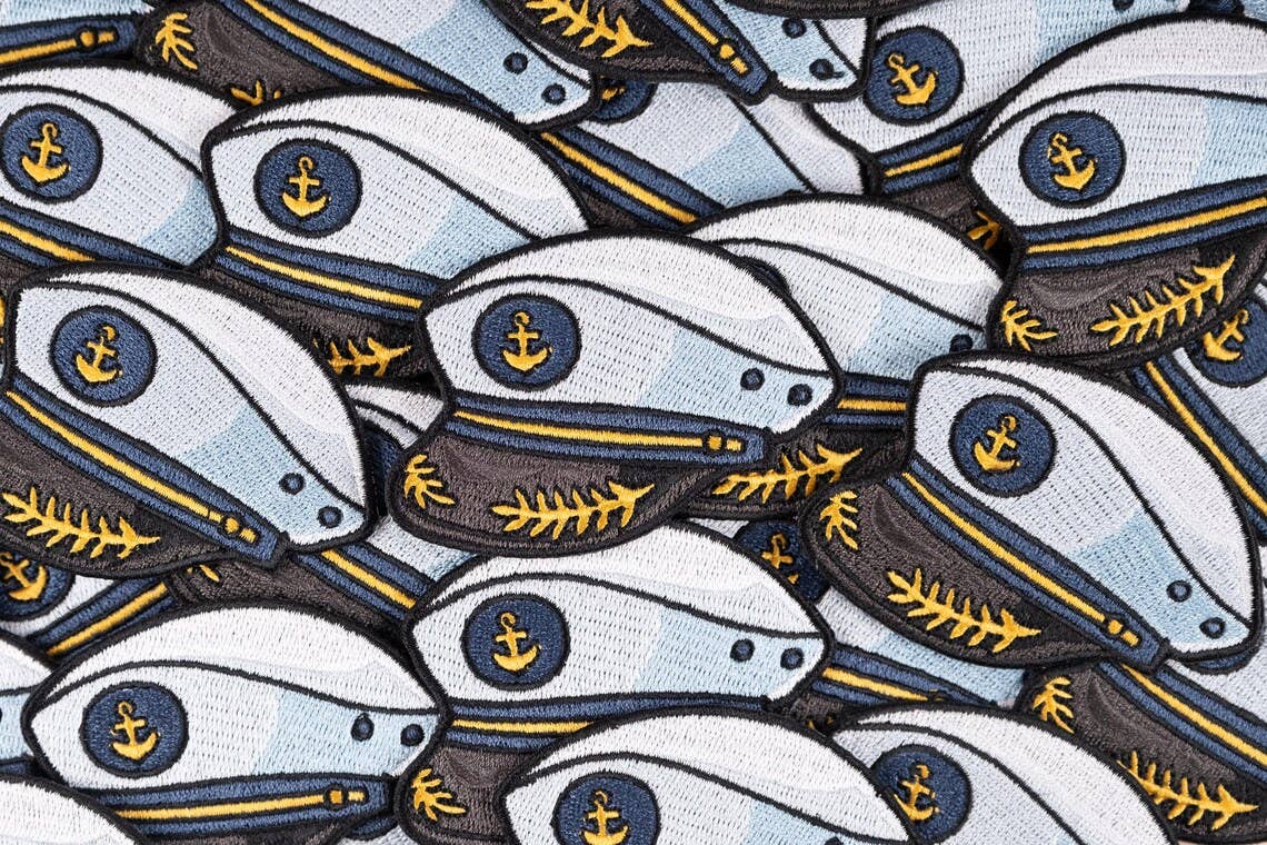 Captain’s Hat Patch Embroidered Iron-On Nautical Boat Yacht