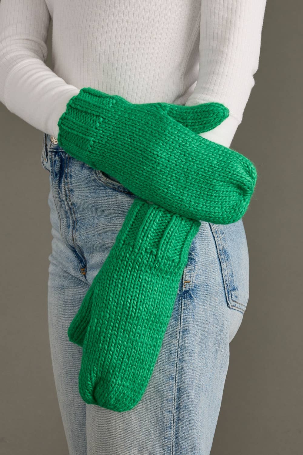 Bright Green Knit Mittens