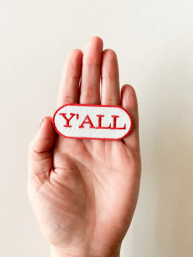 Red & White Y'all Embroidered Iron-on Patch Embroidered