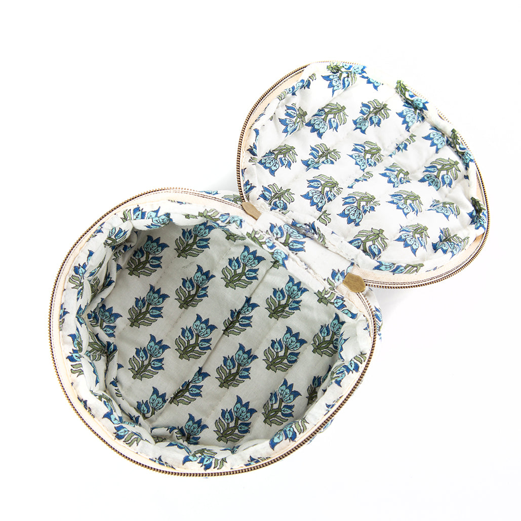 Block Print Round Case - Blue