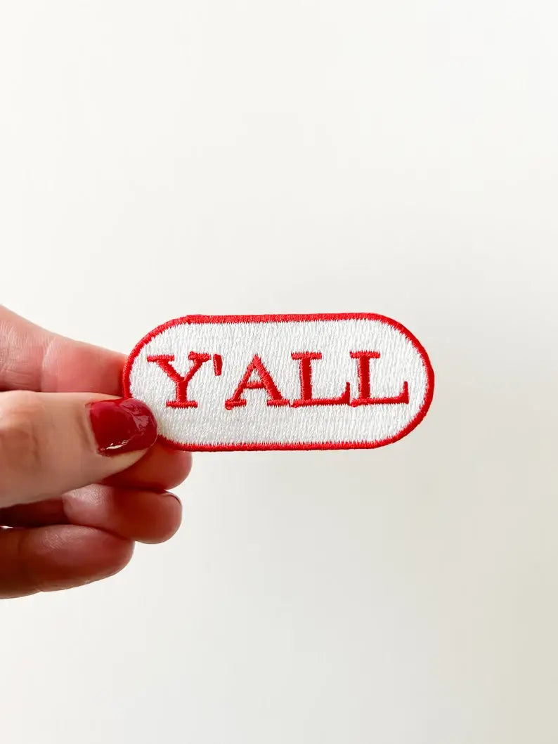 Red & White Y'all Embroidered Iron-on Patch Embroidered
