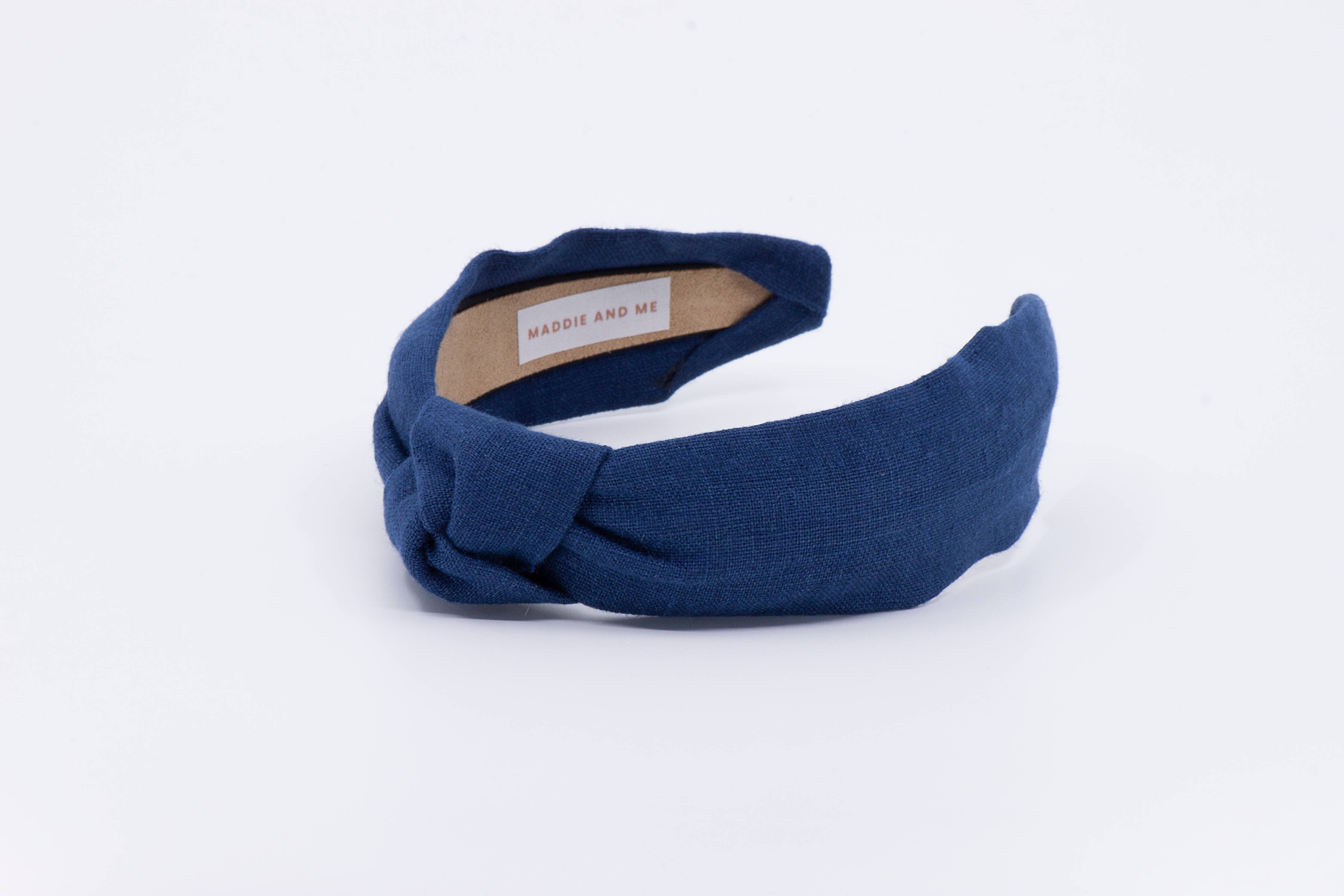 Navy Blue European Linen Top Knot Headband for Women & Girls