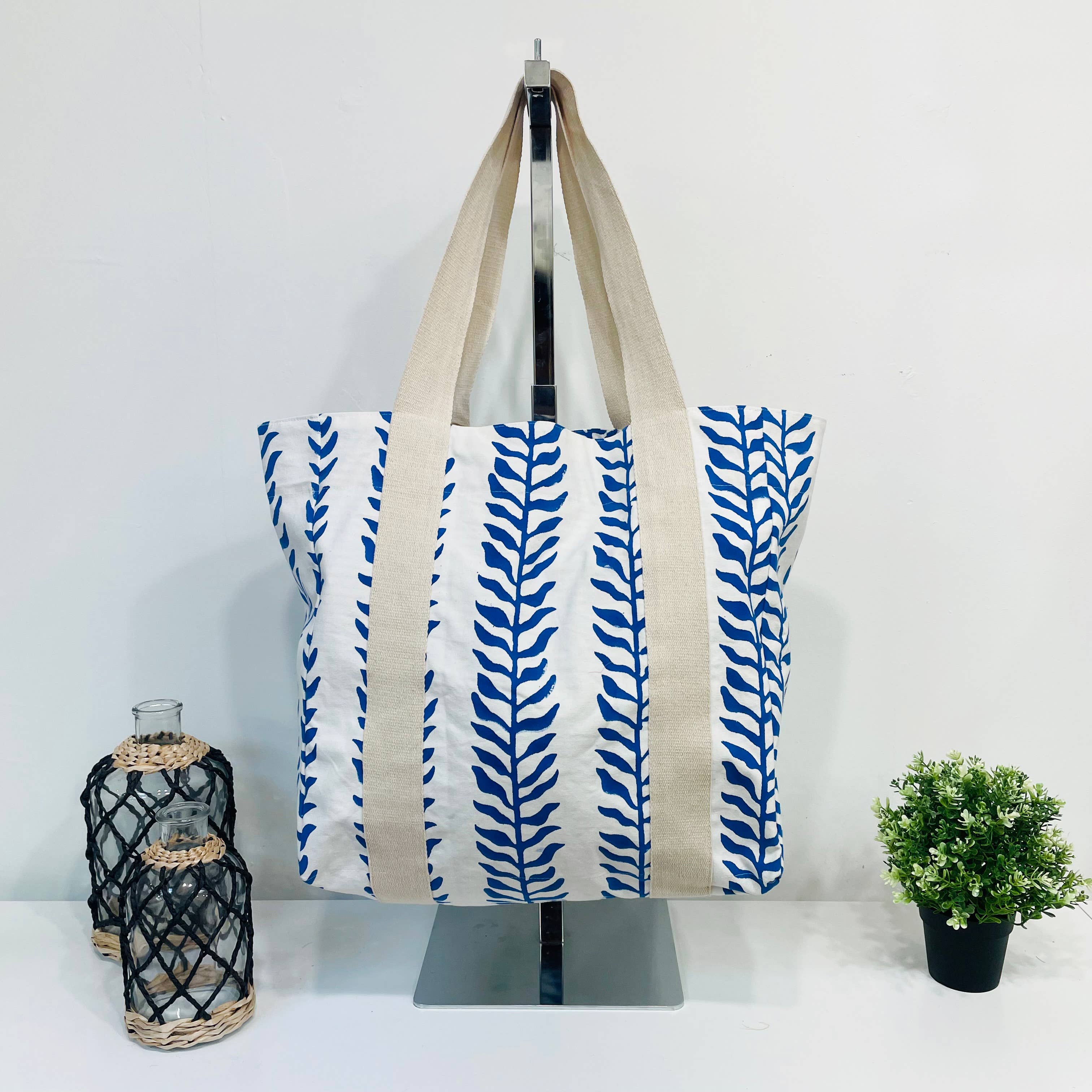 Block Printed Canvas Bag - Seaside Serenity