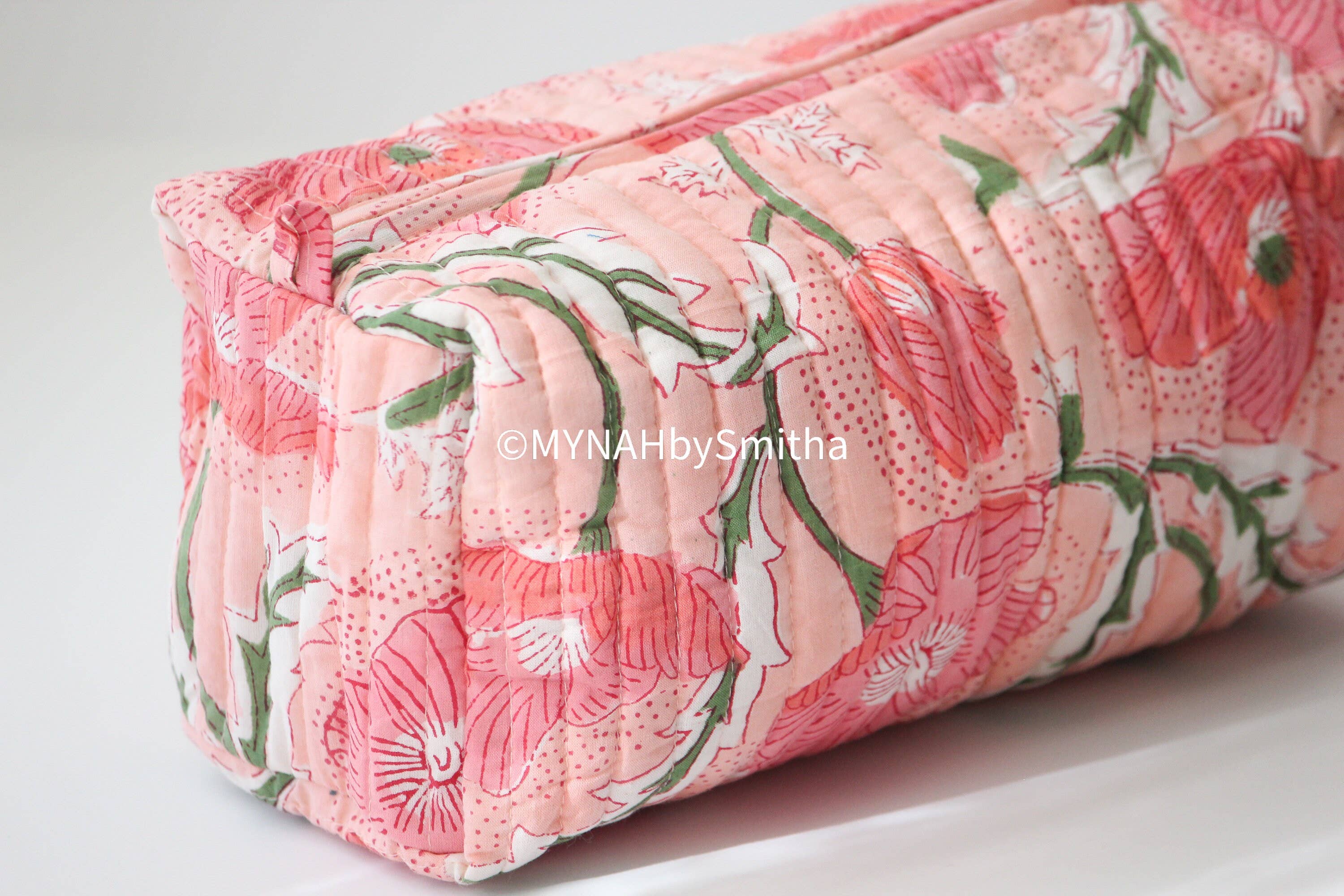 Peach Poppies Floral Travel Cosmetic Bag