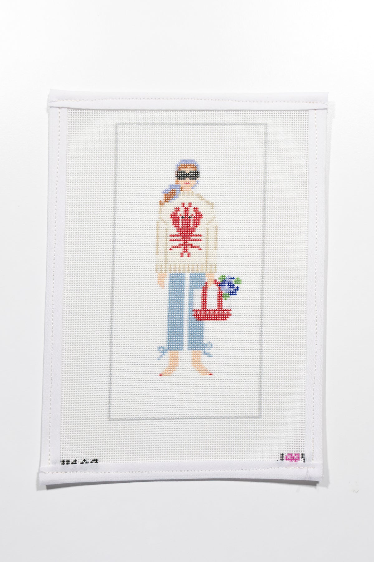 Lobster Sweater Girl Needlepoint Canvas - Jennifer Vallez