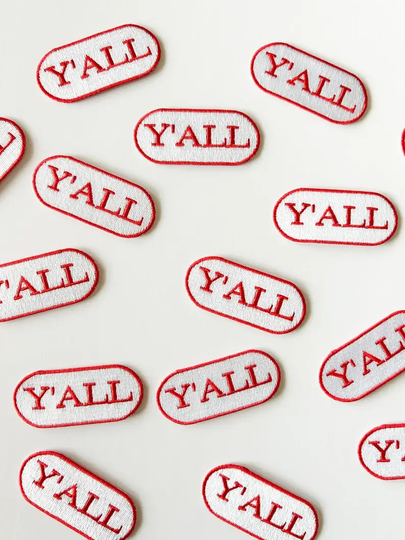 Red & White Y'all Embroidered Iron-on Patch Embroidered