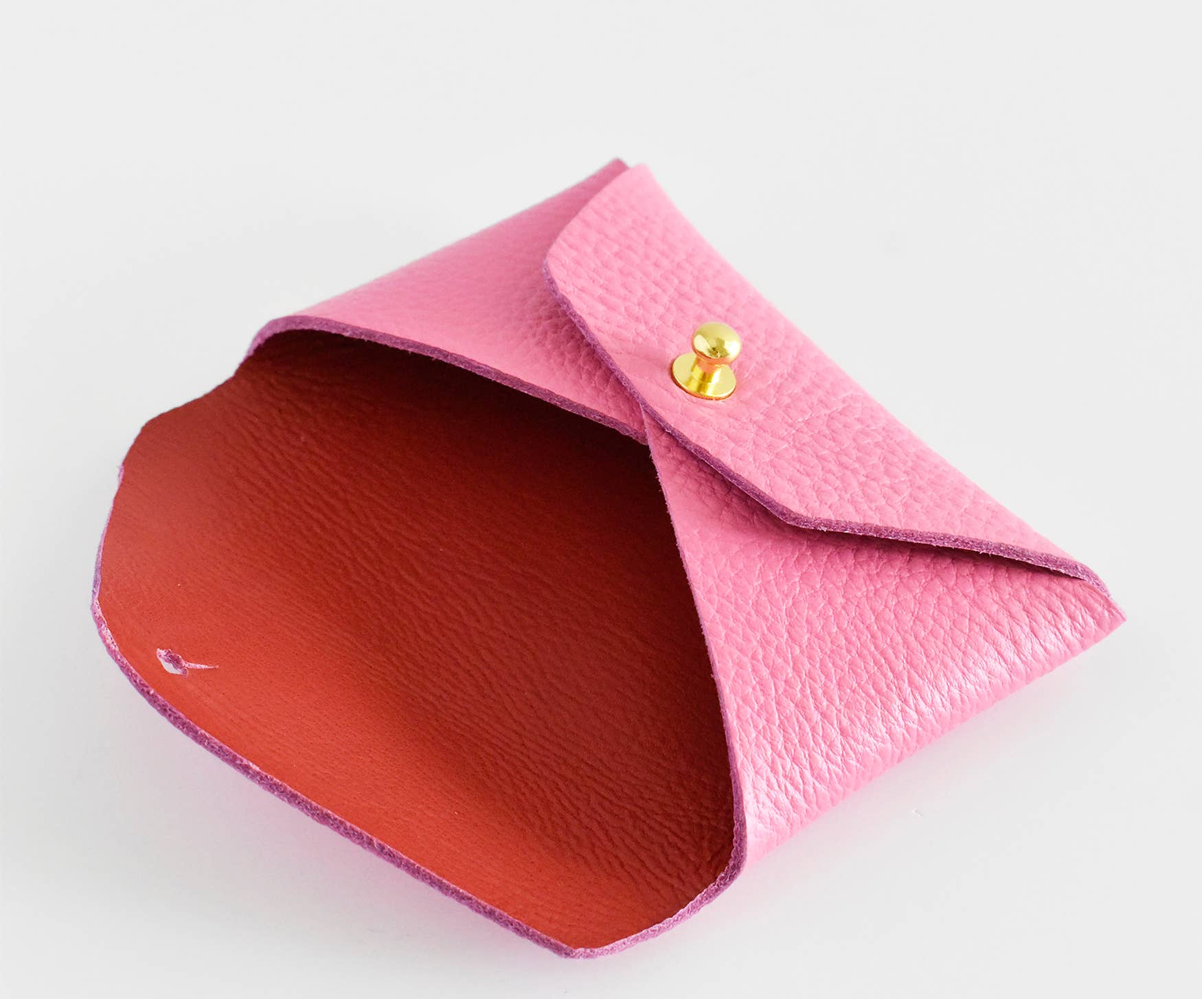 Leather Card Holder- Pink & Red Inside