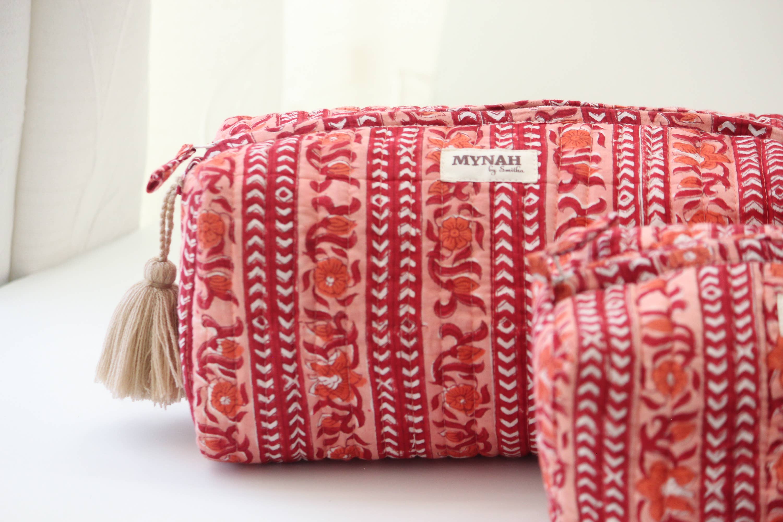 Terracotta Stripe Print Travel Cosmetic Bag