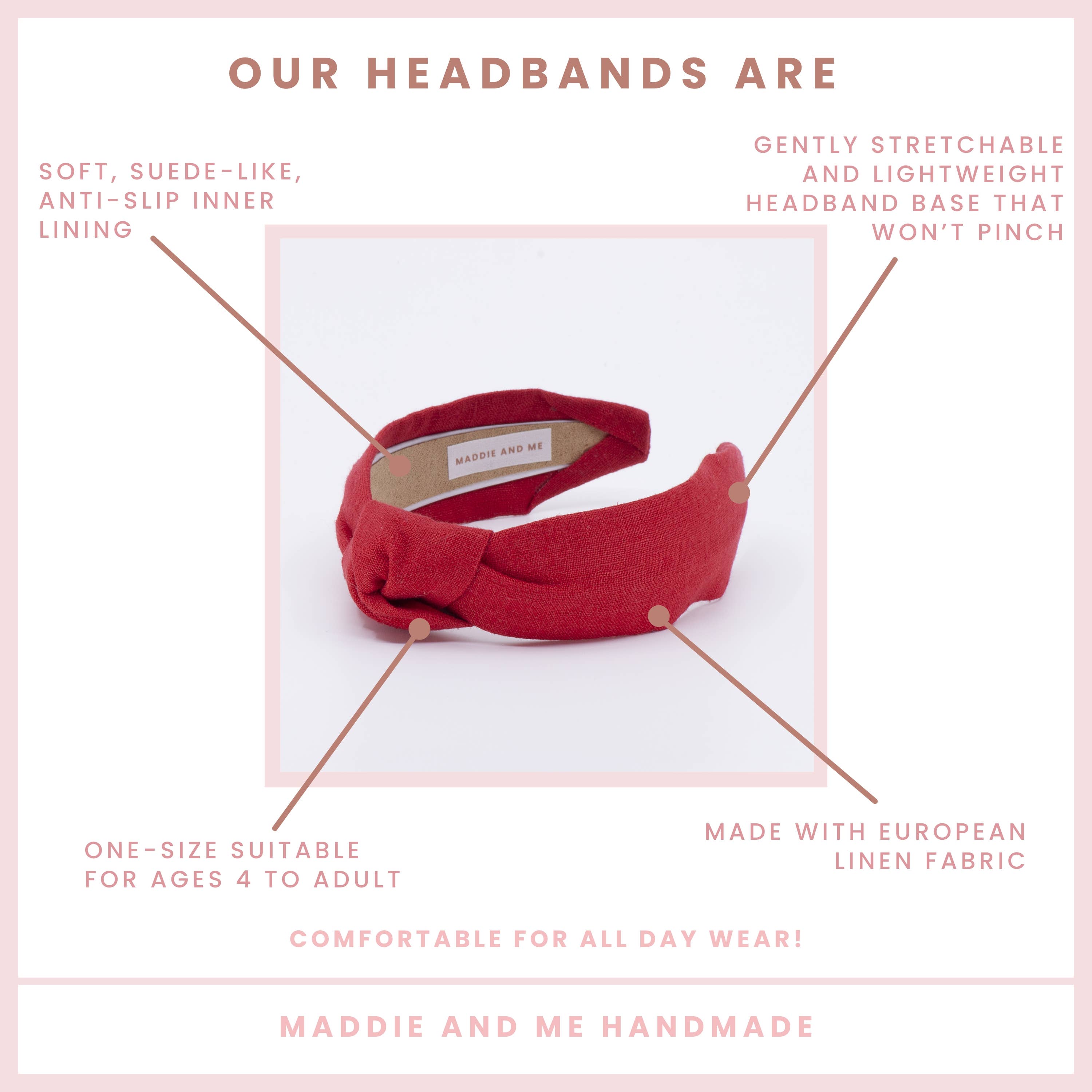 4th of July Red European Linen Comfortable Knotted Headband