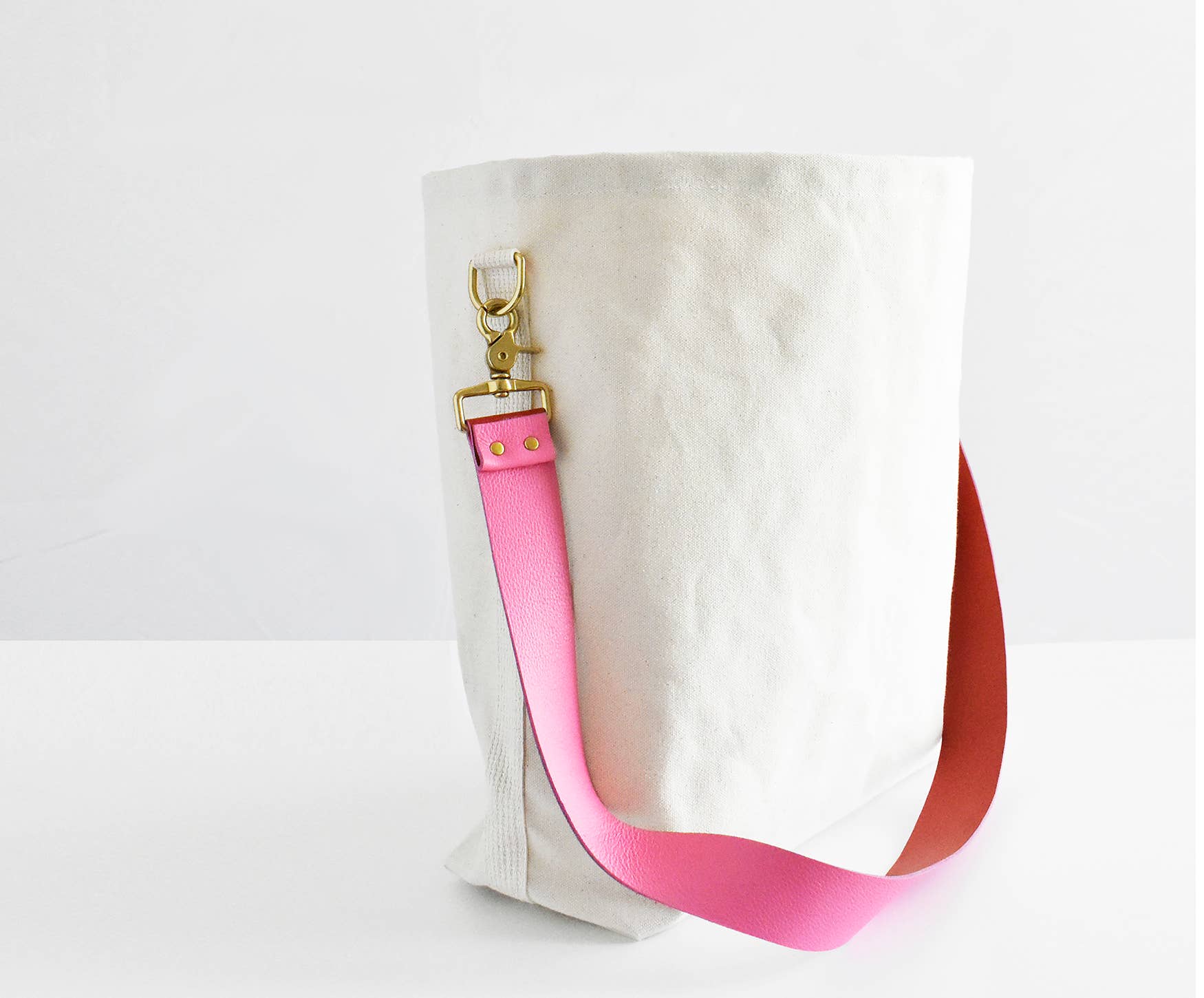 Tote Bag with Leather Strap- Pink & Red
