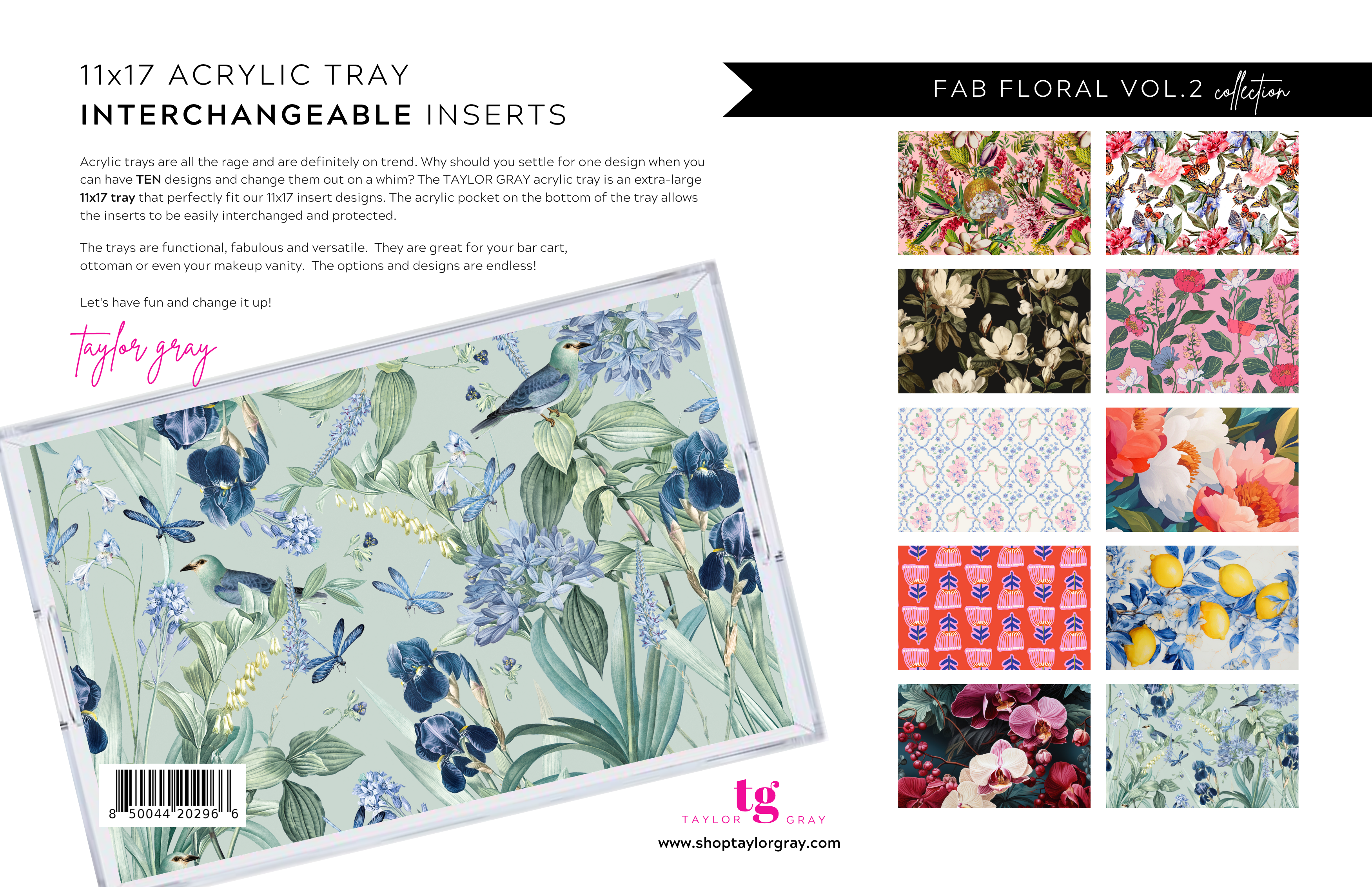 Fab Floral Tray Inserts Vol 2, 11 x 17, set of 10