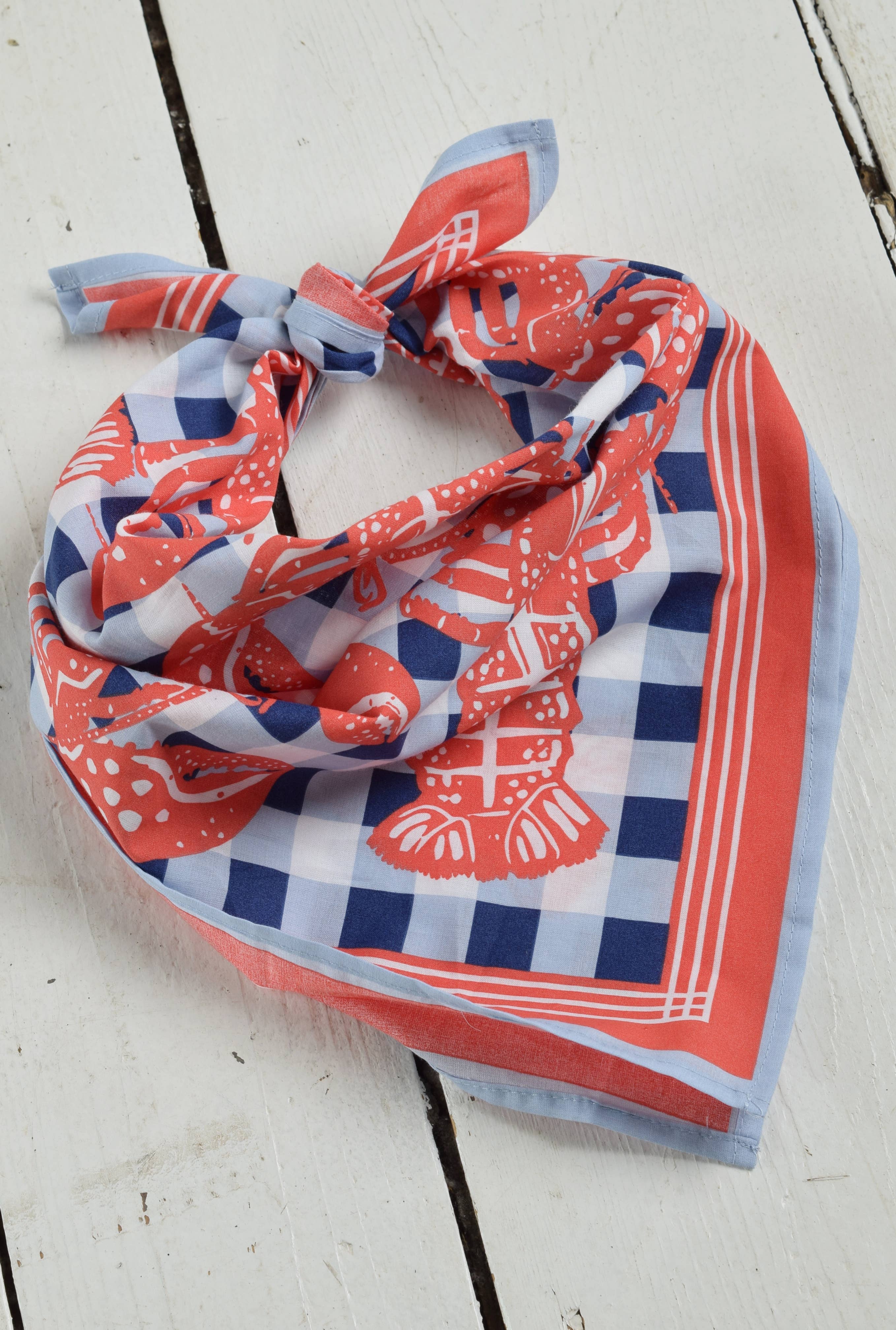 Nautical Gingham Lobster Bandana
