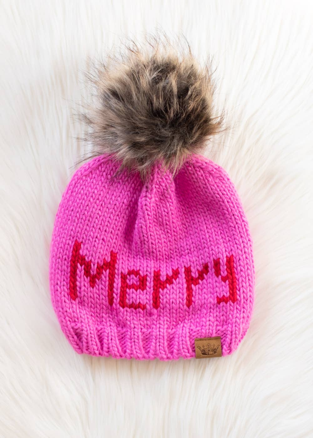 Merry Pom Pom Hat - Pink & Red