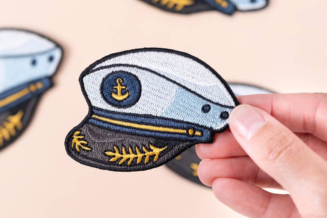 Captain’s Hat Patch Embroidered Iron-On Nautical Boat Yacht
