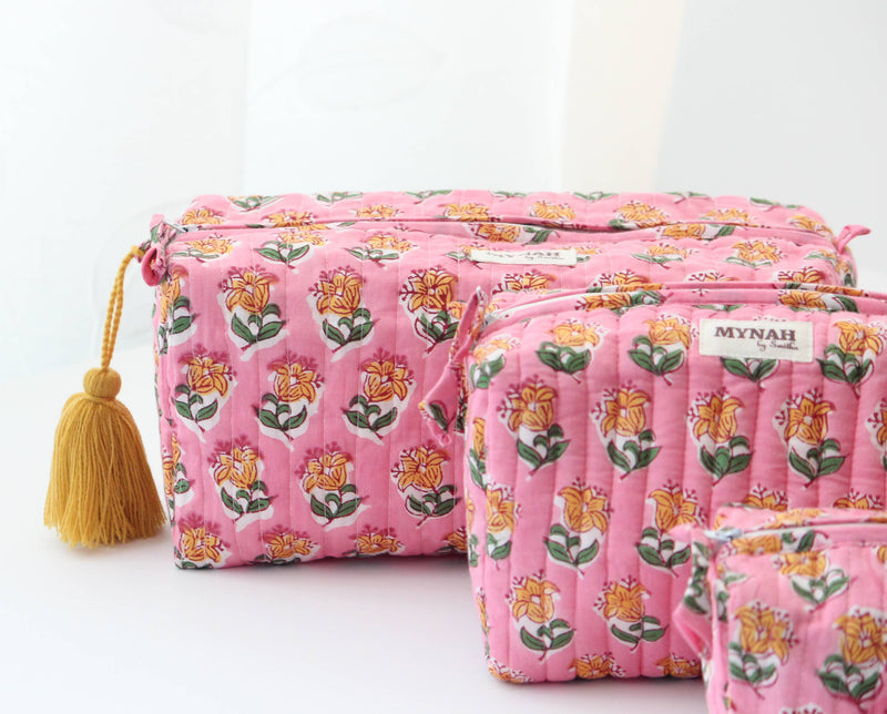Bubblegum Flower Print Travel Cosmetic Bag