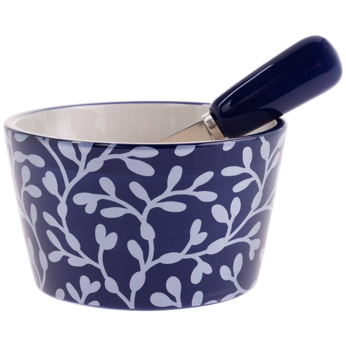 Navy Seaweed Garland Ceramic Bowl & Spreader