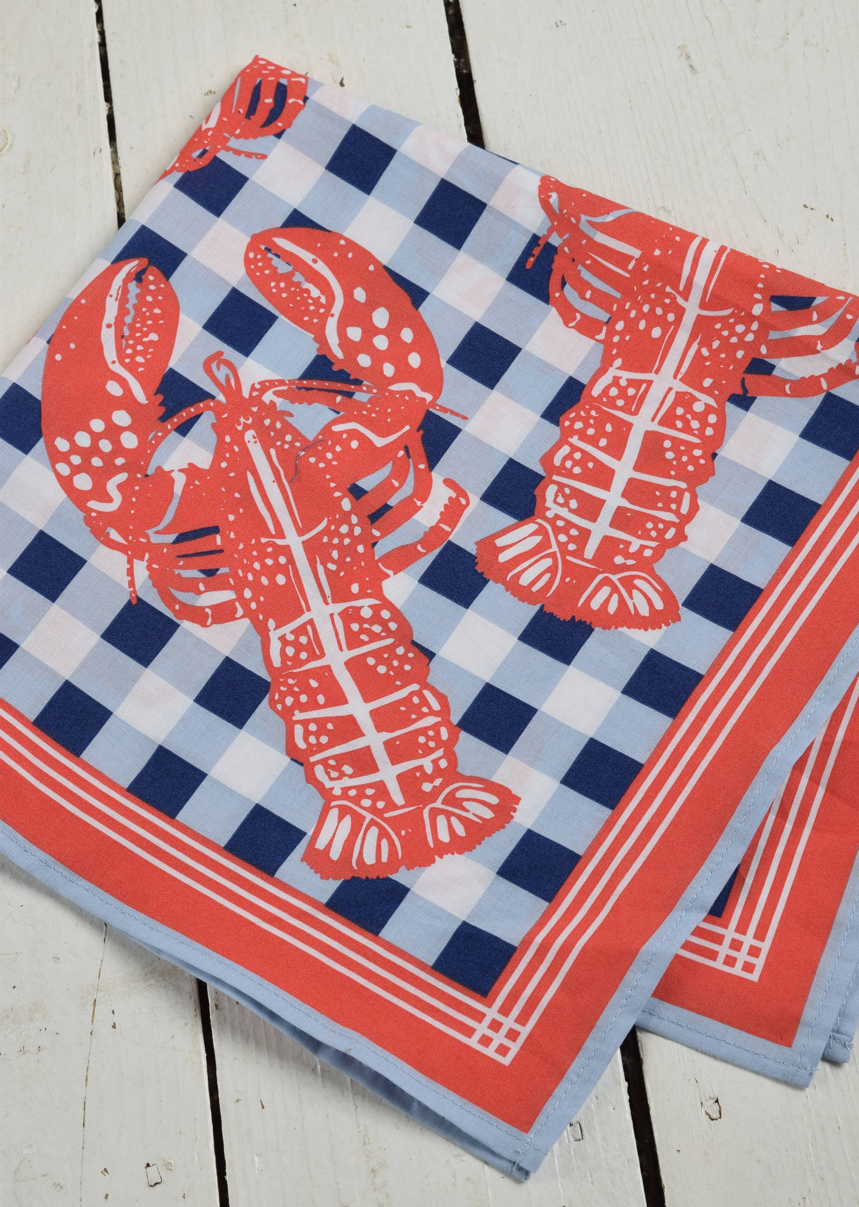 Nautical Gingham Lobster Bandana
