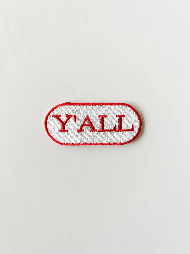 Red & White Y'all Embroidered Iron-on Patch Embroidered