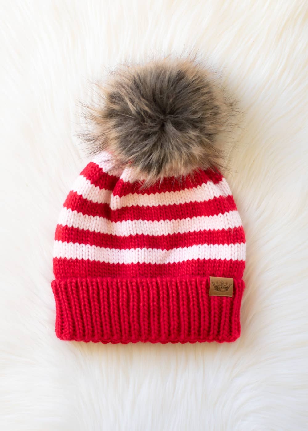 Striped Pom Pom Hat - Pink & Red