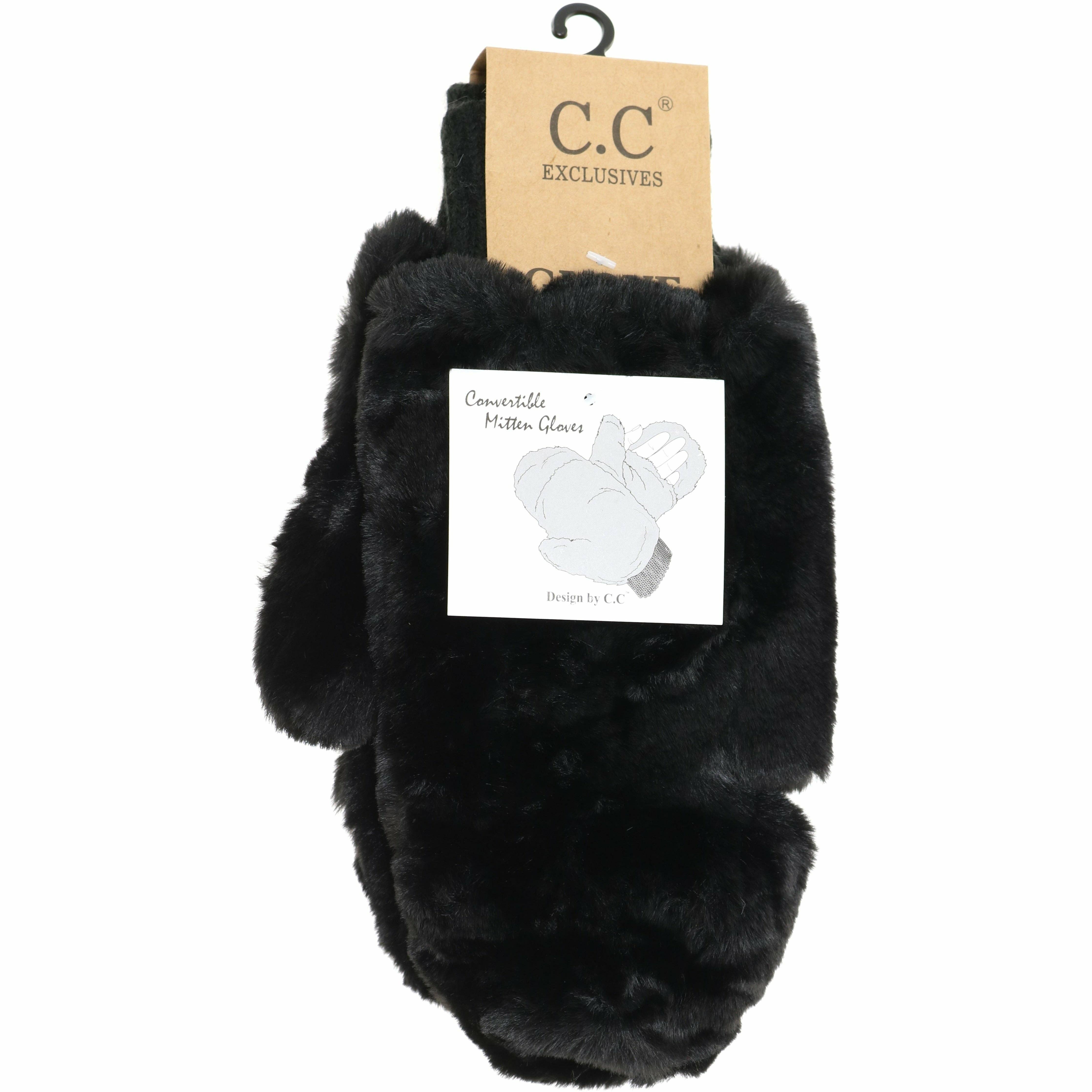 Fuzzy Lined Fur Women's Convertible Mittens