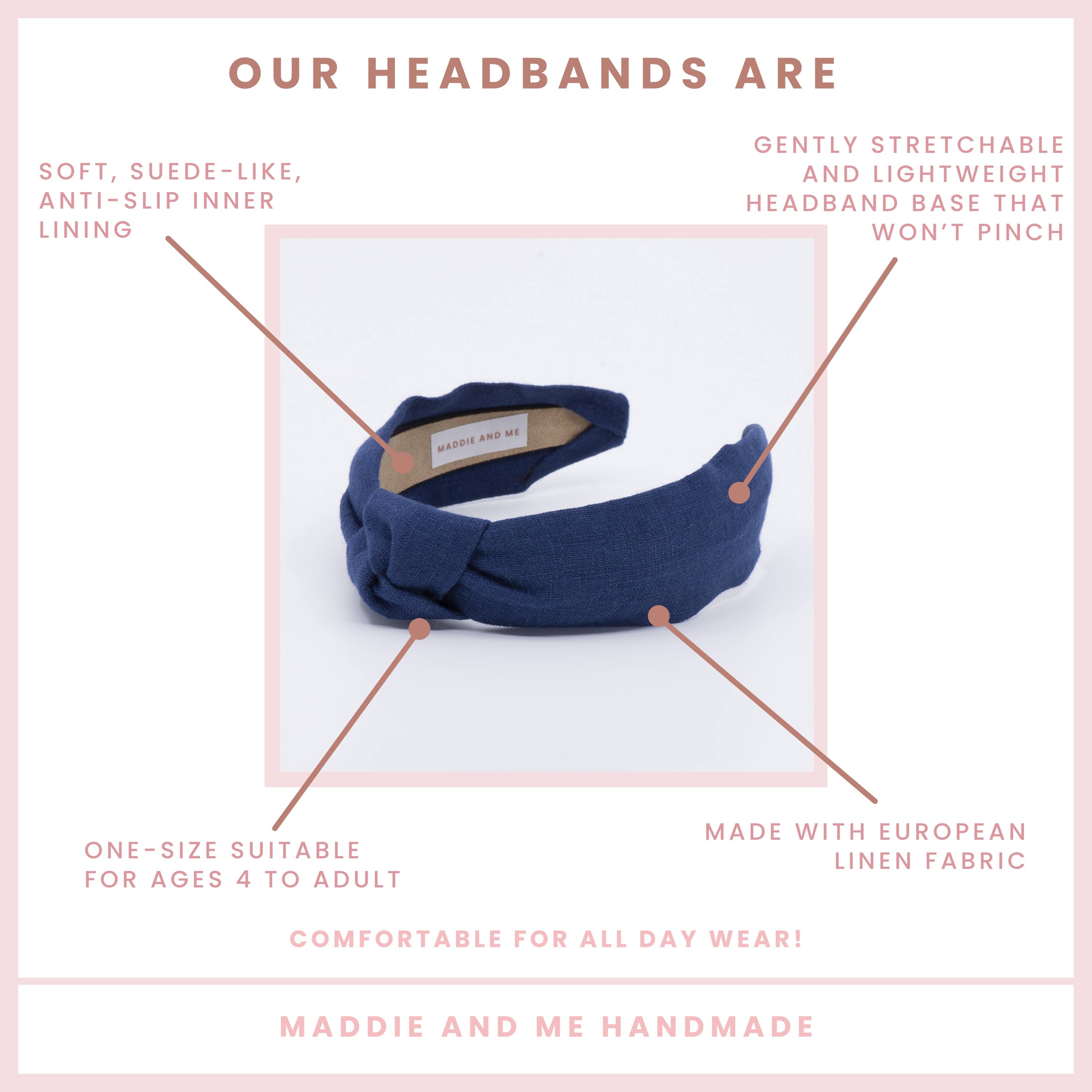 Navy Blue European Linen Top Knot Headband for Women & Girls