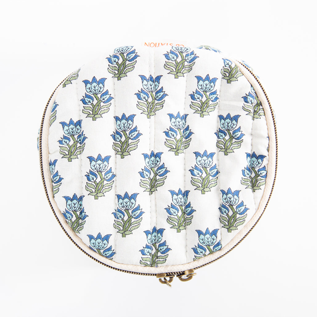 Block Print Round Case - Blue