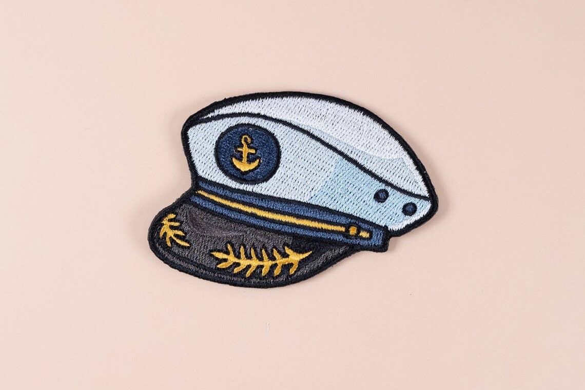 Captain’s Hat Patch Embroidered Iron-On Nautical Boat Yacht