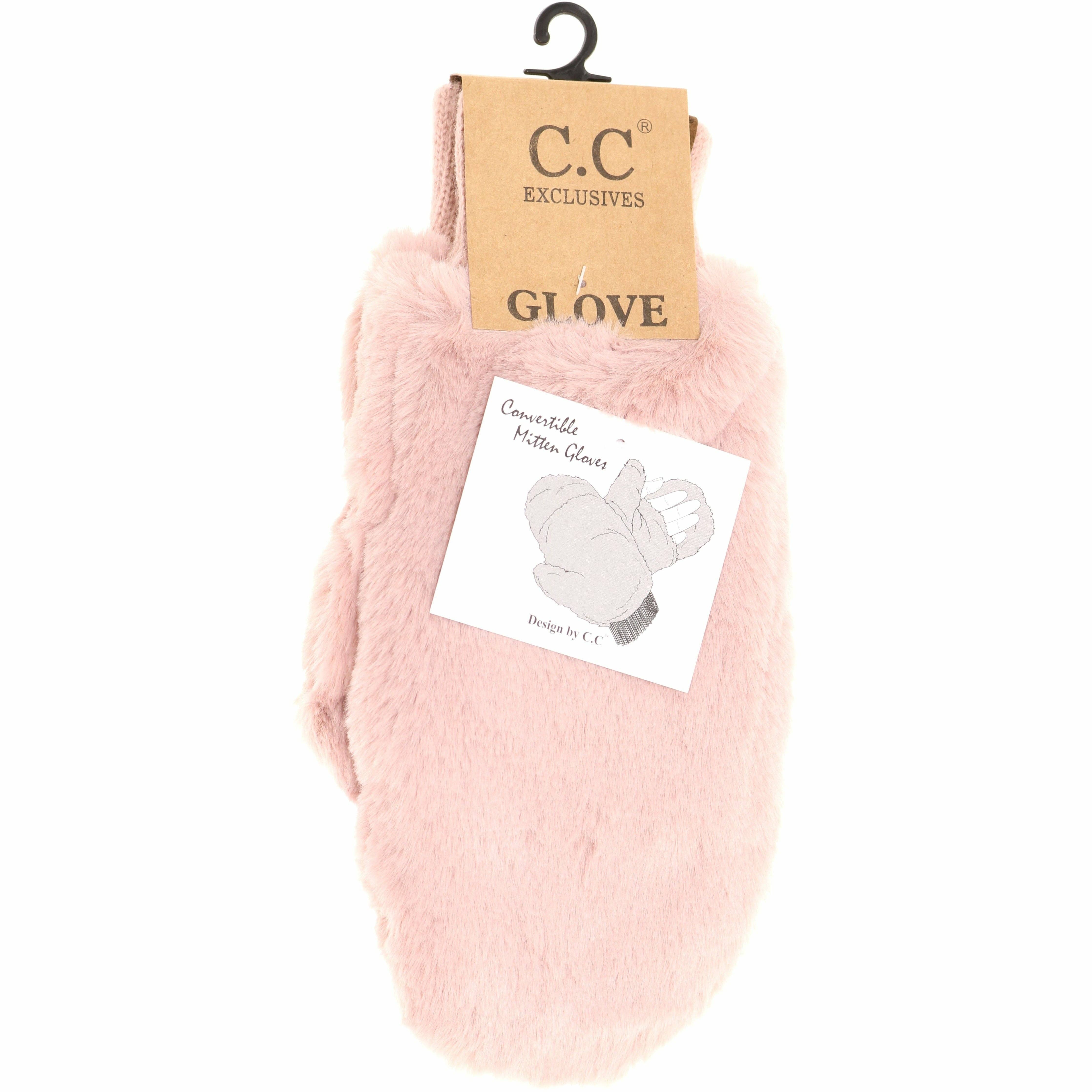 Fuzzy Lined Fur Women's Convertible Mittens