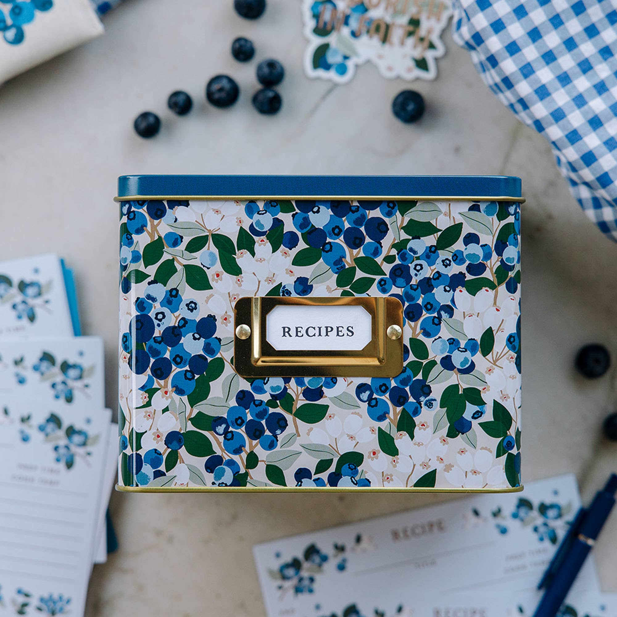 Blueberry Field Tin Recipe Box