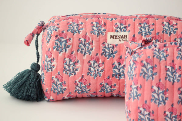 Watermelon Floral Block Print Travel Cosmetic Bag