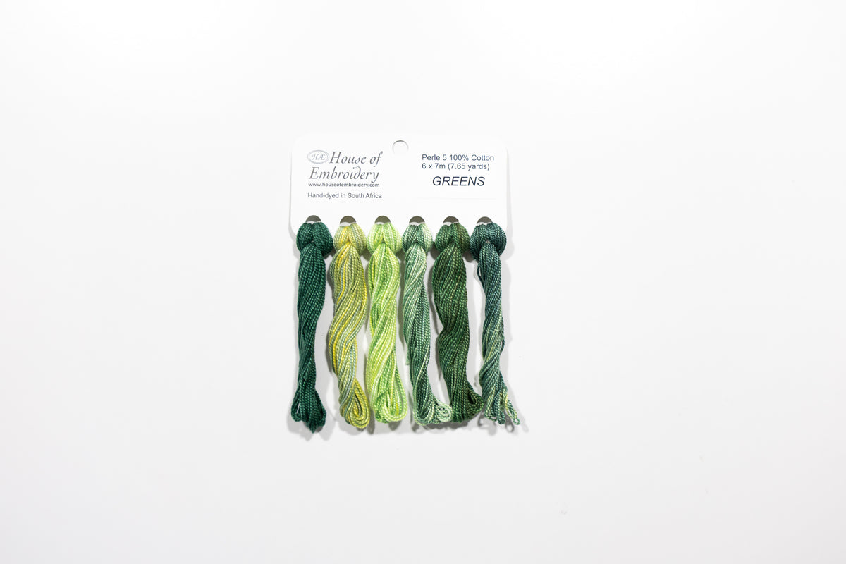 Greens - Cotton Perle #5 Thread Set (5 Mini Skeins)