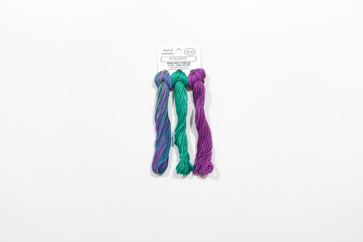Peacock - Cotton Perle #5 Thread Set (3 Mini Skeins)