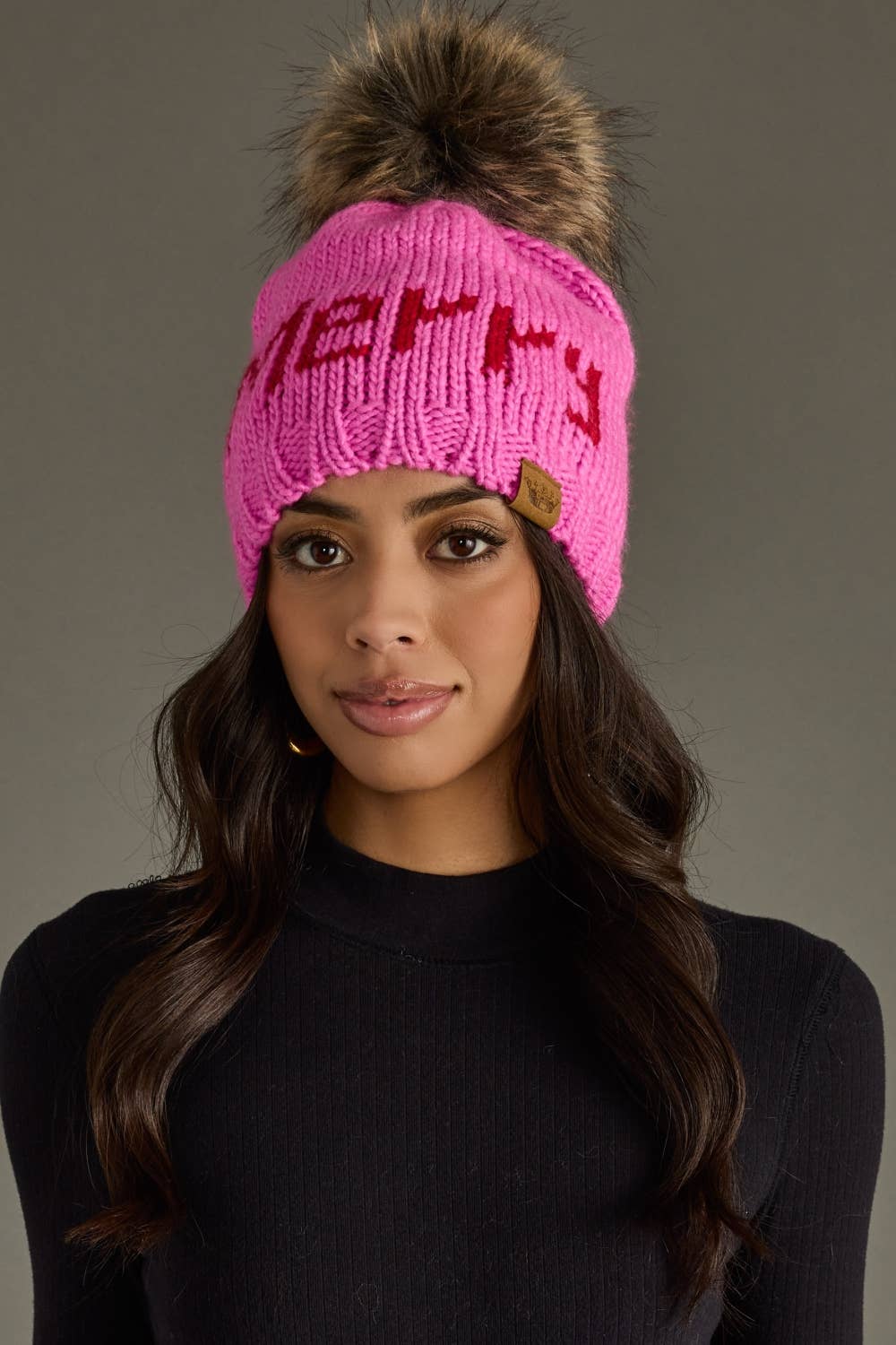 Merry Pom Pom Hat - Pink & Red