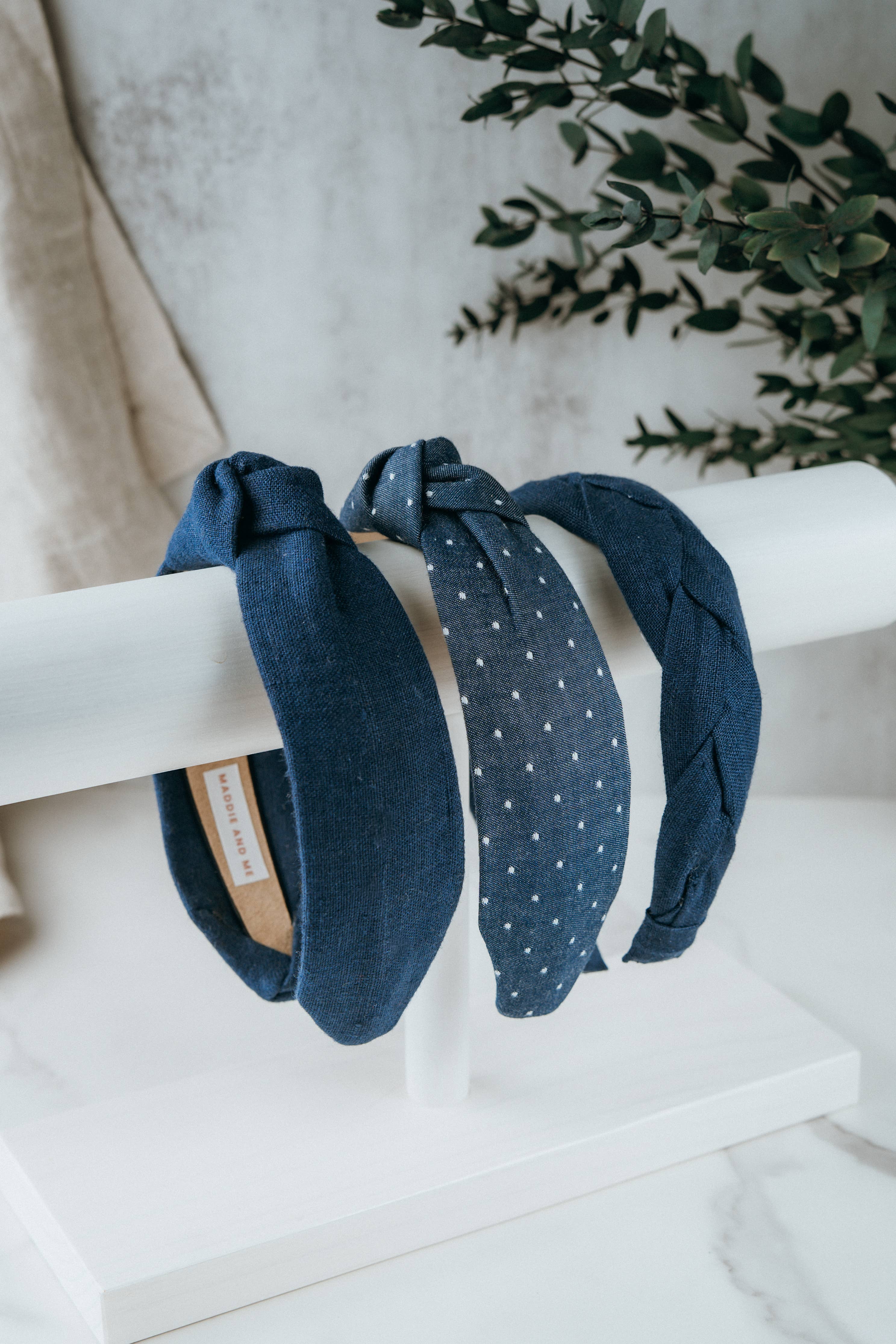 Navy Blue European Linen Top Knot Headband for Women & Girls