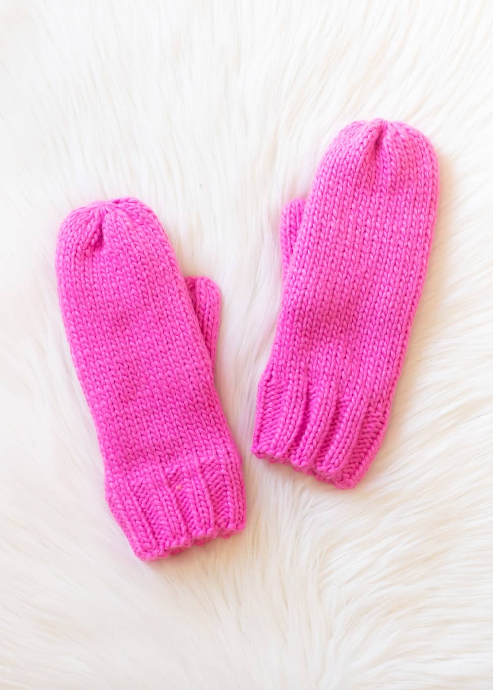 Pink Fleece Lined Knit Mittens