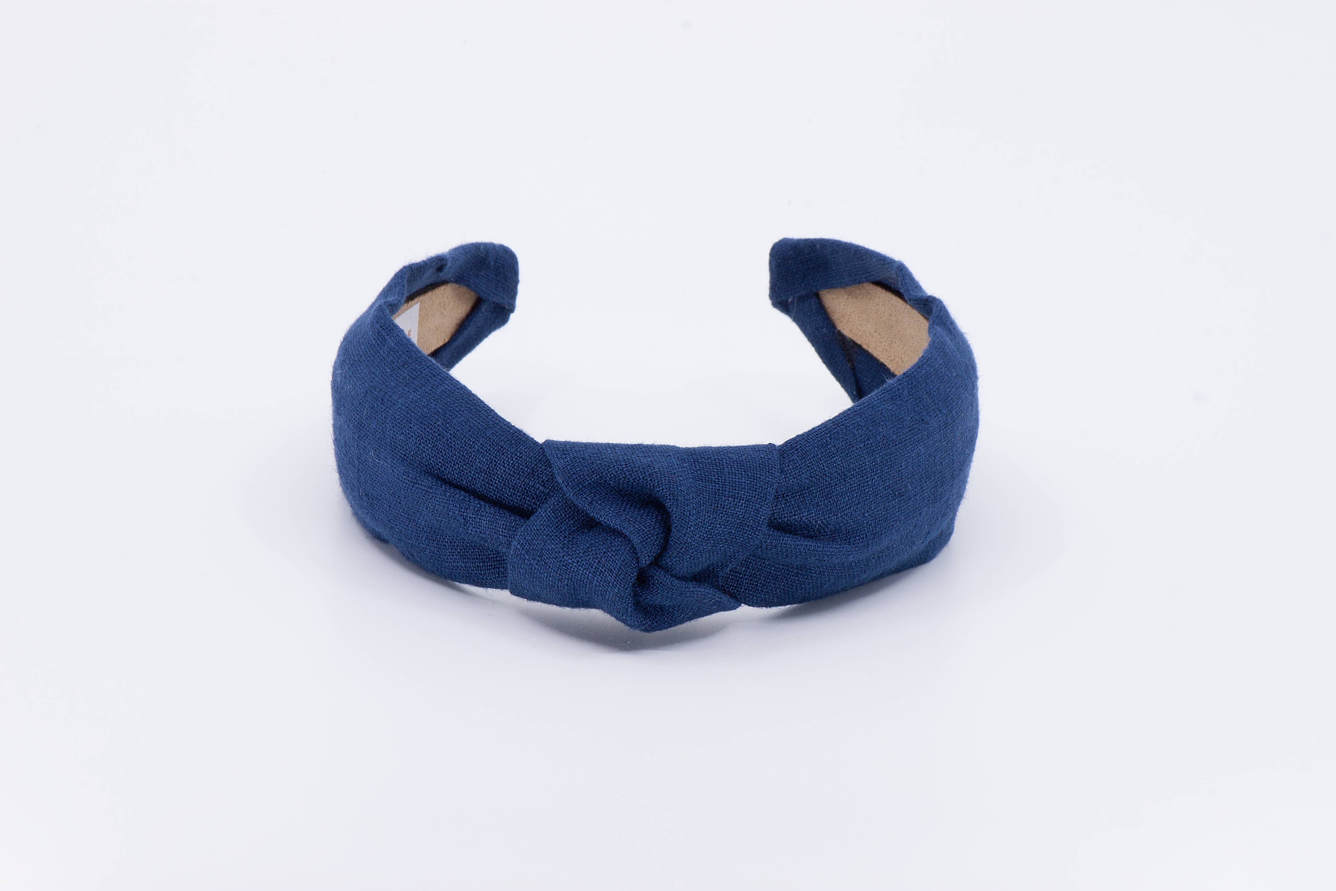 Navy Blue European Linen Top Knot Headband for Women & Girls