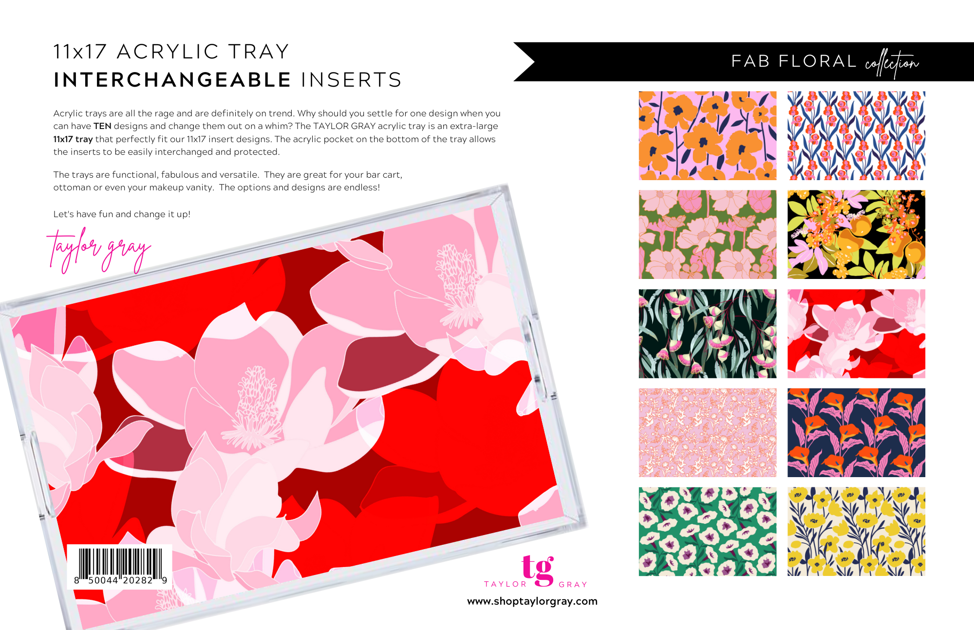 Fab Floral Tray Inserts Vol 1, 11 x 17, set of 10