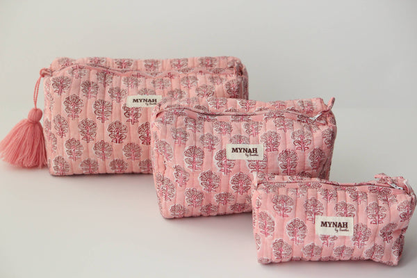 Blush Pink Floral Block Print Travel Cosmetic Bag