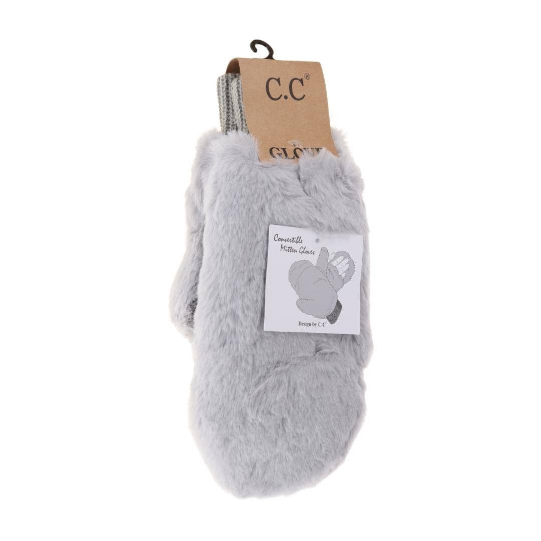Fuzzy Lined Fur Women's Convertible Mittens
