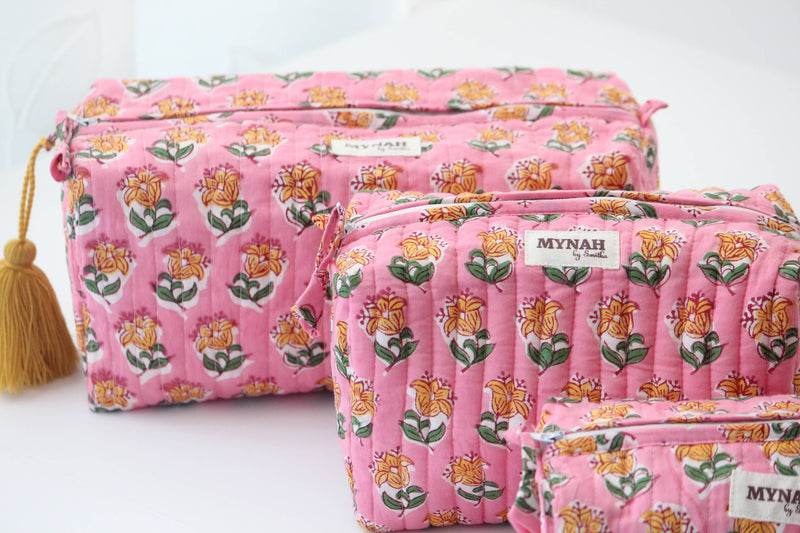 Bubblegum Flower Print Travel Cosmetic Bag