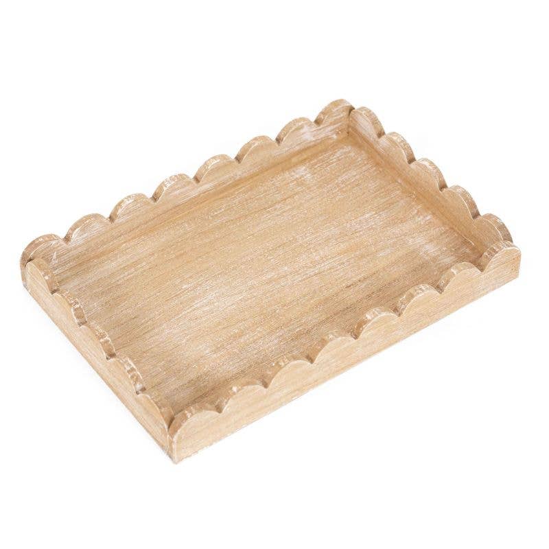 Wood Scallop Tray 13" x 9" x 2", Rectangle